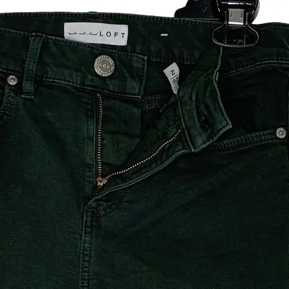 Loft Skinny Jeans Double Frayed Hem 5 Working Pockets Belt Loops Green Size 26 - Picture 7 of 14